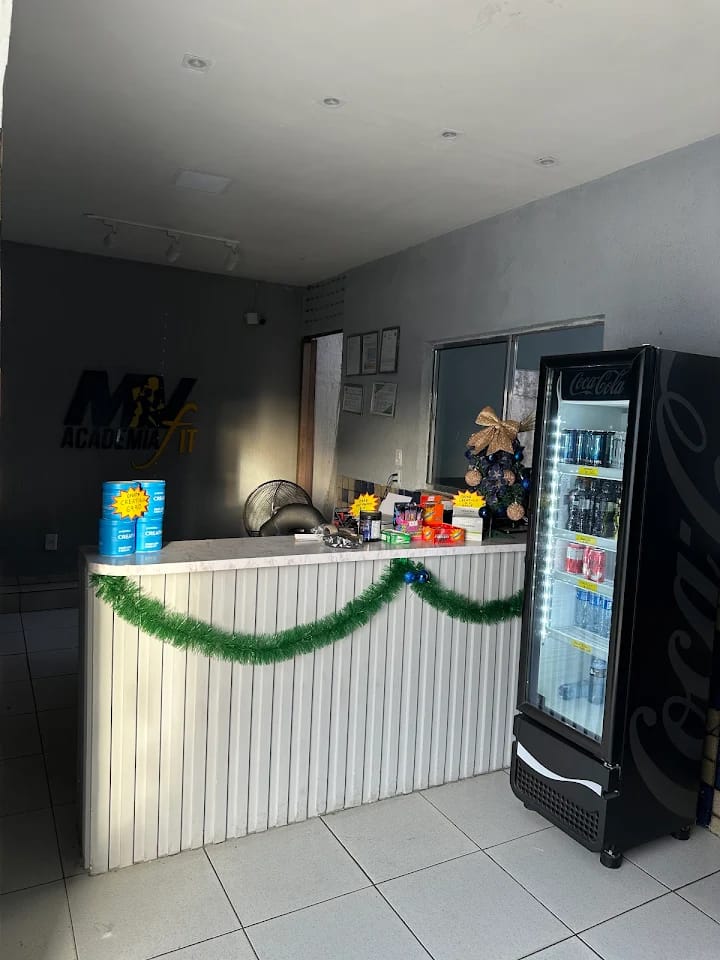 Balcão de suplementos e bebidas da MVFIT